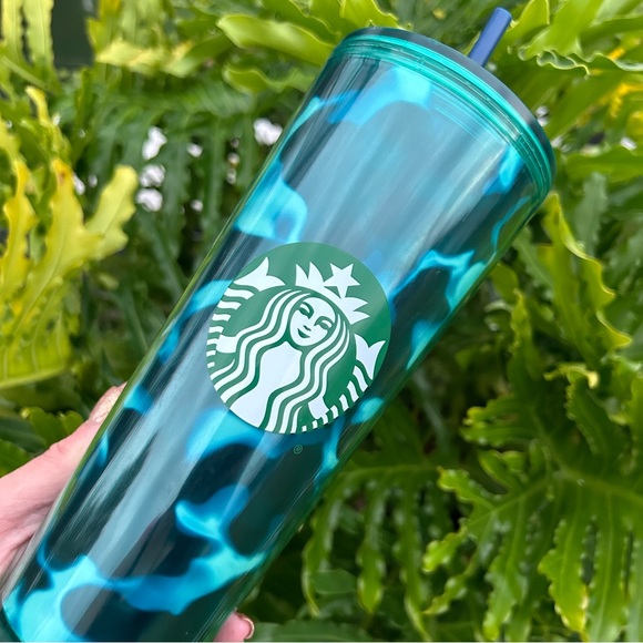 Starbucks Green Wave Cold Cup Turquoise Tumbler 24oz Venti New 2020 Animal Print - Picture 11 of 15